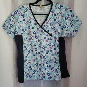 Blackstar Scrub Top Heart Scrubs Medical Vet Dental Women's Size M